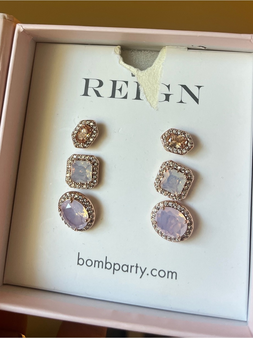 Bomb Party Reign Princess Champagne cz stud Earring set rose gold